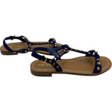 プラダ PRADA スタッズストラップサンダル ブルー スウェード レディース サンダル