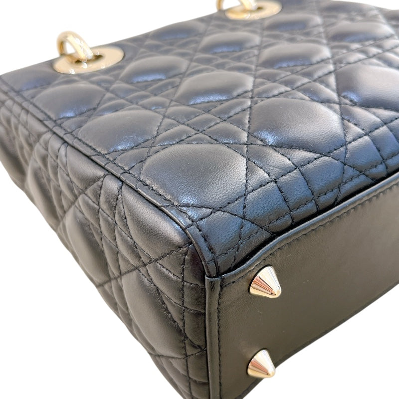 クリスチャン・ディオール Christian Dior MYABCDIOR レディディオールスモール ブラック/ ゴールド金具 ラム レディース ハンドバッグ