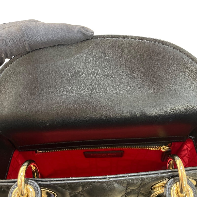 クリスチャン・ディオール Christian Dior MYABCDIOR レディディオールスモール ブラック/ ゴールド金具 ラム レディース ハンドバッグ