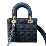 クリスチャン・ディオール Christian Dior MYABCDIOR レディディオールスモール ブラック/ ゴールド金具 ラム レディース ハンドバッグ