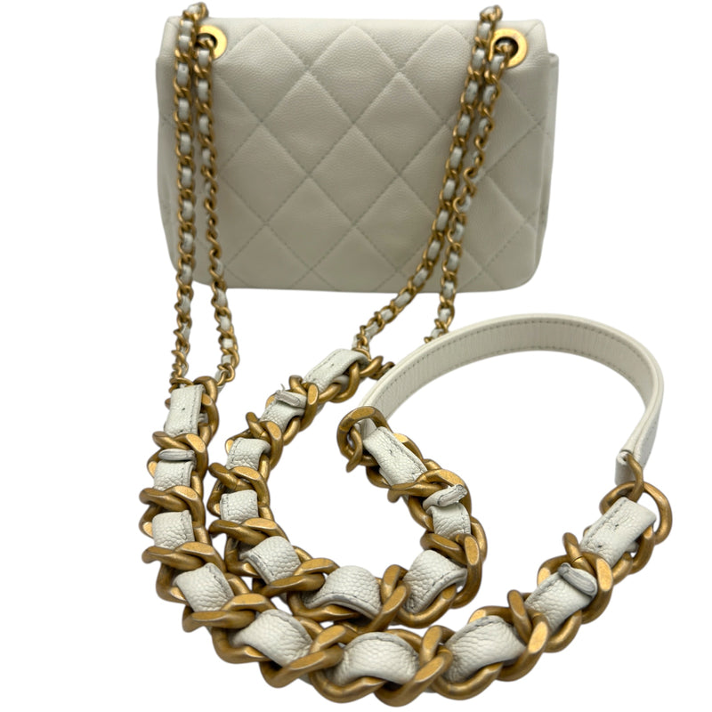シャネル CHANEL マトラッセミニフラップチェーンショルダー ホワイト ゴールド金具 キャビア レディース ショルダーバッグ シャネル CHANEL マトラッセミニフラップチェーンショルダー ホワイト