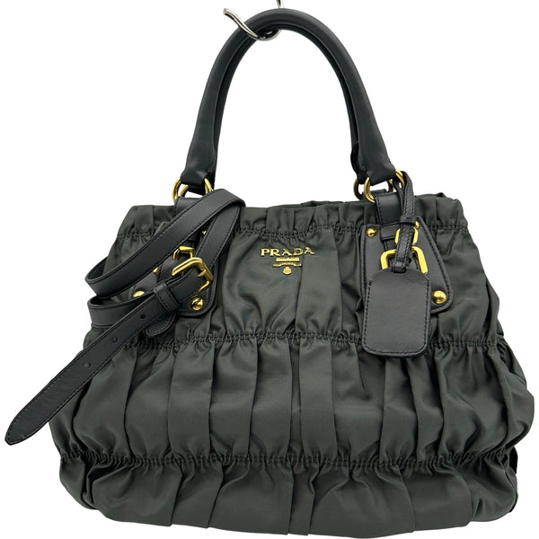 プラダ PRADA ギャザー2WAYハンドバッグ BN1792 グレー ゴールド金具