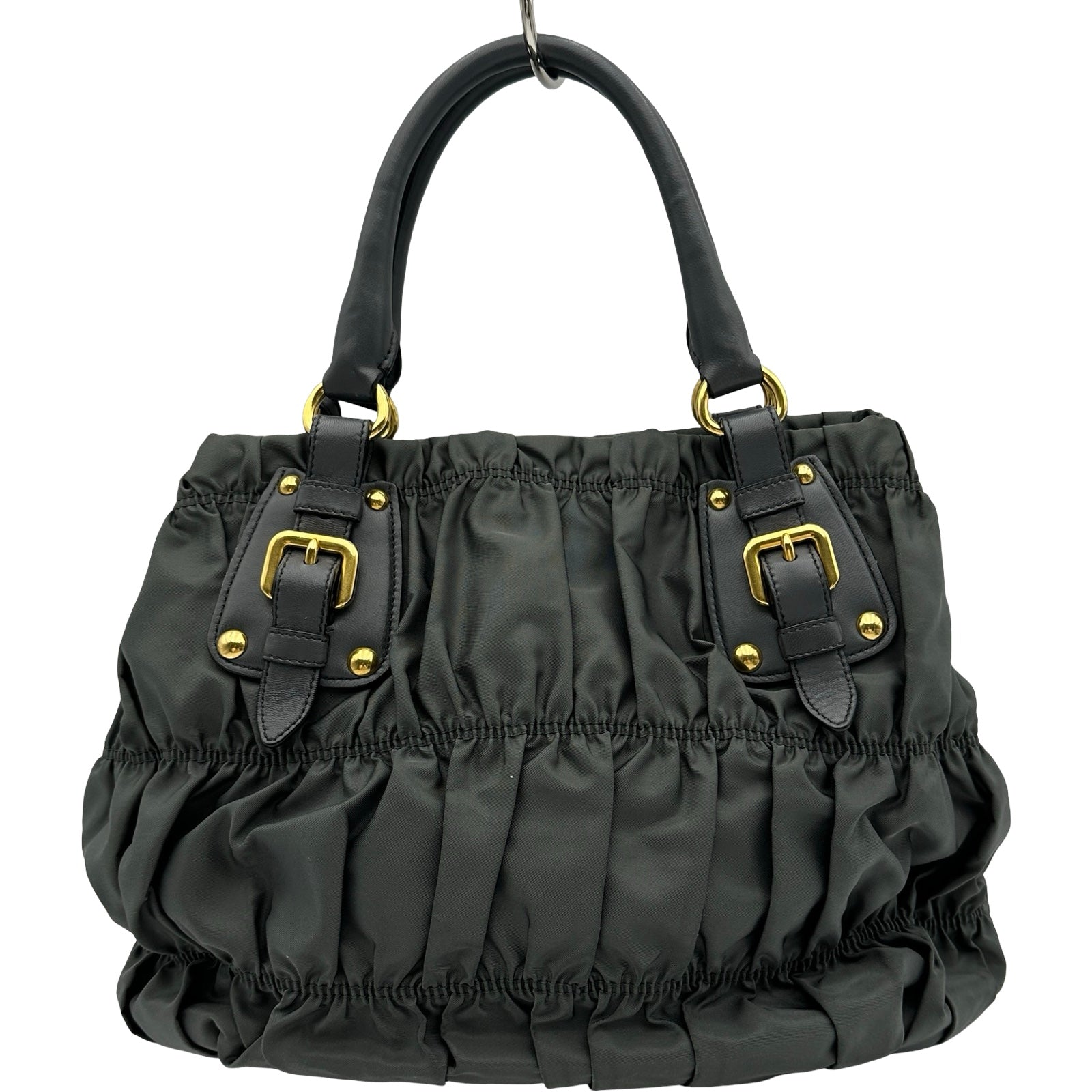 プラダ PRADA ギャザー2WAYハンドバッグ BN1792 グレー ゴールド金具