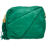 シャネル CHANEL フリンジ付 マトラッセチェーンショルダー 1番台 グリーン ゴールド金具 ラムレザー レディース ショルダーバッグ