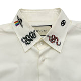 グッチ GUCCI シンボルズカラーエンブロイダリースネークシャツ 523500 ホワイト コットン メンズ 長袖シャツ