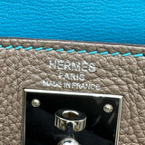 エルメス HERMES ケリー28 内縫い エクラ □N刻印 エトゥープ/ブルーアズティック シルバー金具 トゴ レディース ショルダーバッグ