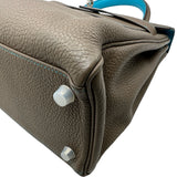 エルメス HERMES ケリー28 内縫い エクラ □N刻印 エトゥープ/ブルーアズティック シルバー金具 トゴ レディース ショルダーバッグ