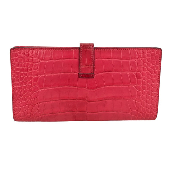エルメス HERMES ベアンスフレ A刻 ローズエクストリーム シルバー金具 アリゲーターマット レディース 長財布