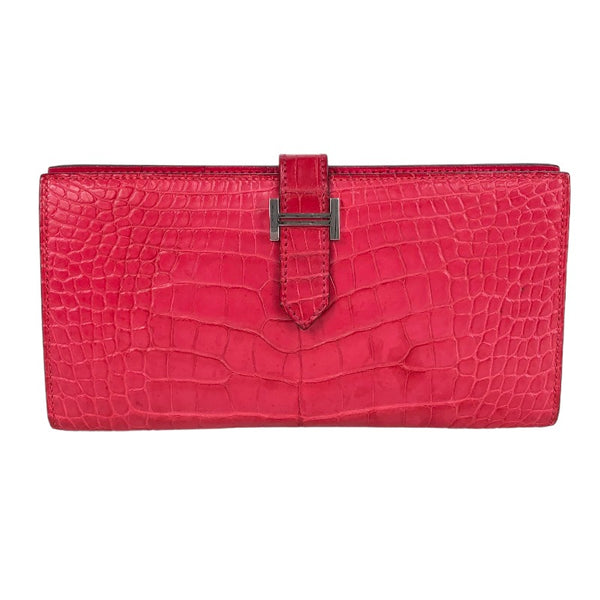 エルメス HERMES ベアンスフレ A刻 ローズエクストリーム シルバー金具 アリゲーターマット レディース 長財布
