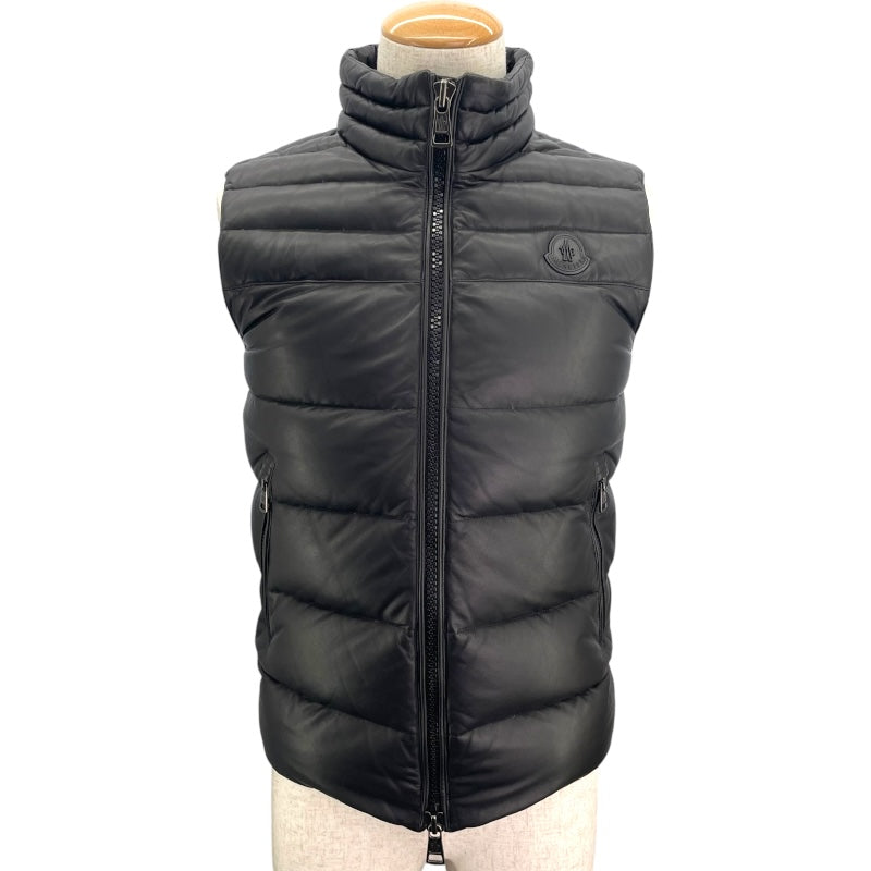 モンクレール MONCLER DUPRES レザーダウンベスト ブラック レザー/ナイロン メンズ ダウンベスト