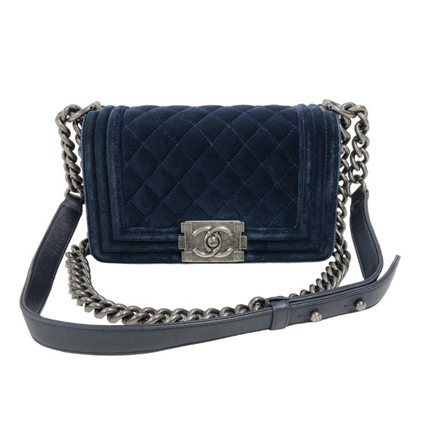 シャネル CHANEL ボーイシャネル20 A67085 18 ネイビー シルバー金具 ベロア レディース ショルダーバッグ