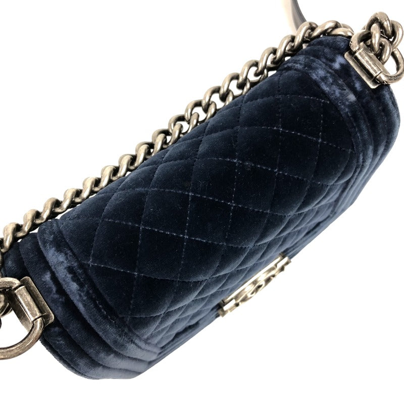 シャネル CHANEL ボーイシャネル20 A67085 18 ネイビー シルバー金具 ベロア レディース ショルダーバッグ