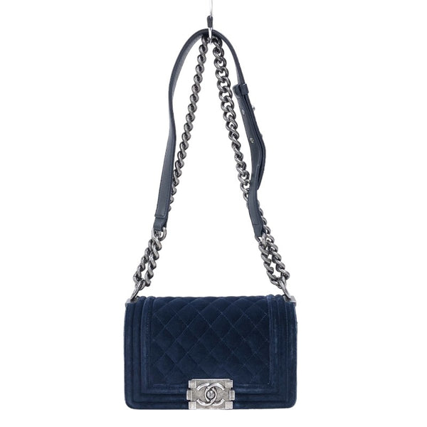 シャネル CHANEL ボーイシャネル20 A67085 18 ネイビー シルバー金具 ベロア レディース ショルダーバッグ