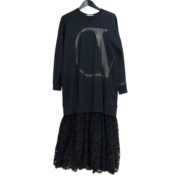 ヴァレンティノ VALENTINO レーススカートロゴスウェットシワンピース XXS TB3MJ01G595 ブラック コットン レディース ワンピース