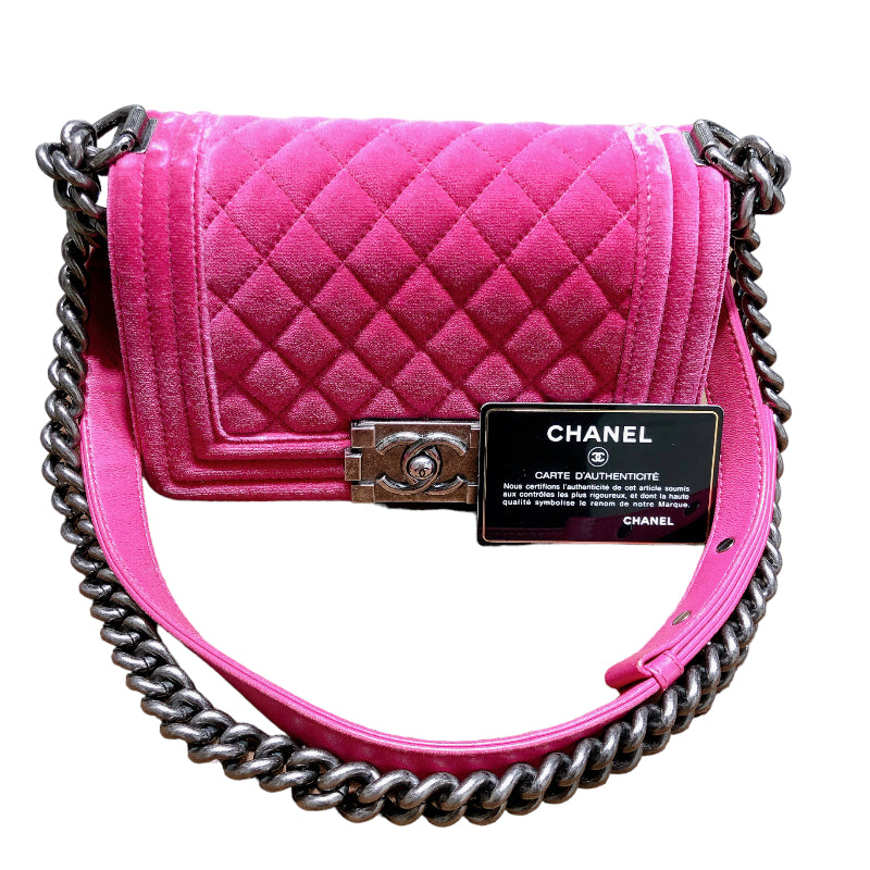 シャネル CHANEL ボーイシャネル20 A67085 ピンク/シルバー金具 ベロア 