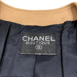 シャネル CHANEL ヴィンテージノーカラーツイードジャケット ブラック ベージュ ウール レディース ノーカラージャケット