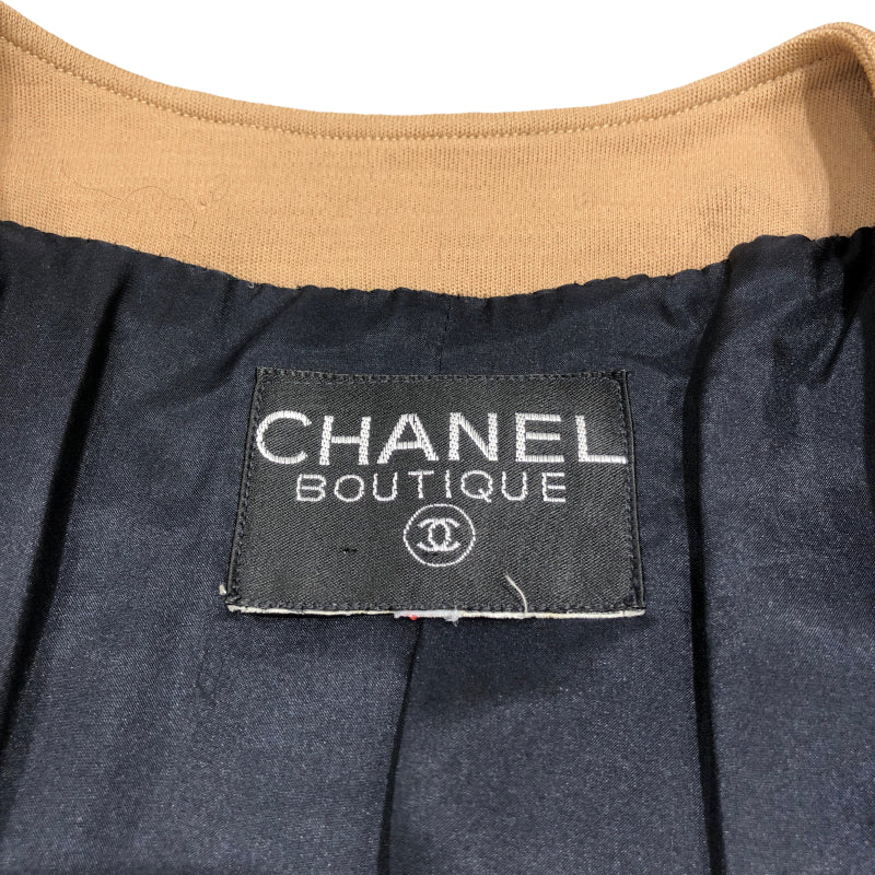 シャネル CHANEL ヴィンテージノーカラーツイードジャケット ブラック ベージュ ウール レディース ノーカラージャケット