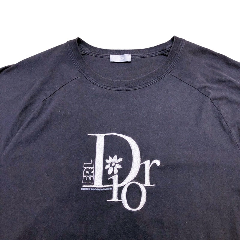 クリスチャン・ディオール Christian Dior × ERL ダメージ加工 ロゴ Tシャツ 313J647A0817 ブラック/シルバー コットン メンズ 半袖Ｔシャツ