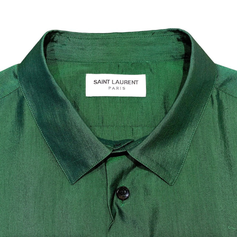 サンローラン SAINT LAURENT 半袖シルクシャツ　21SS 601070 グリーン シルク メンズ 半袖シャツ