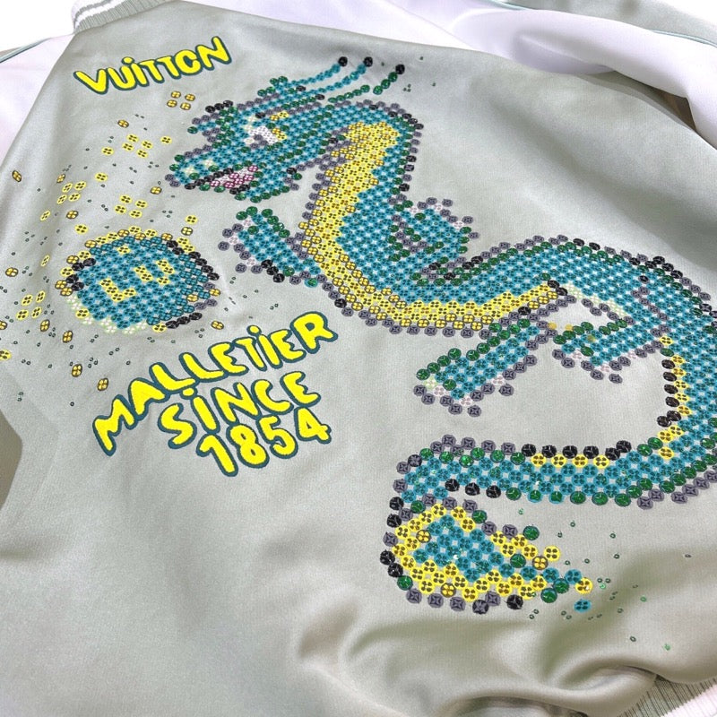 ルイ・ヴィトン LOUIS VUITTON エンブロイダードスーベニアジャケット  1AFHY1 グリーン ポリエステル メンズ ノーカラージャケット