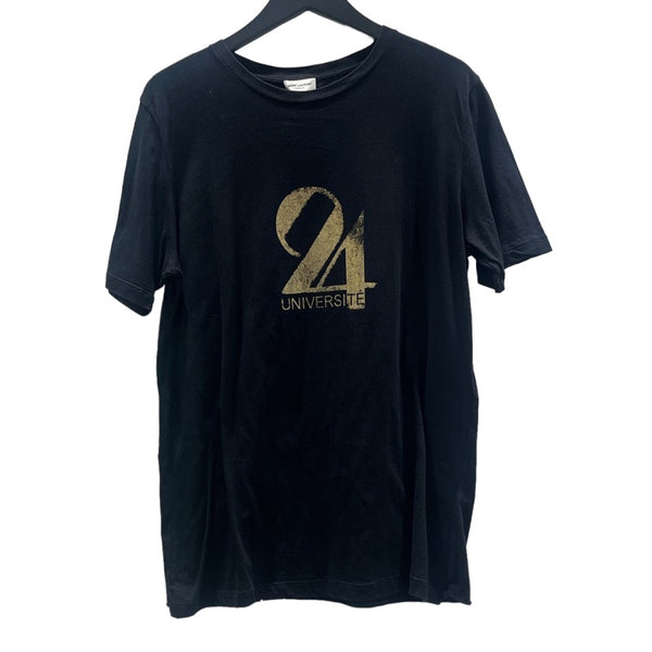 サンローラン SAINT LAURENT 24UNIVERSITE　プリントTシャツ 557956 ブラック/ゴールド コットン メンズ 半袖Ｔシャツ