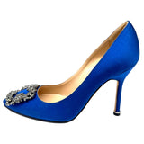 マノロブラニク Manolo Blahnik ハンギシサテンヒールパンプス 34  ブルー  サテン レディース パンプス