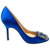 マノロブラニク Manolo Blahnik ハンギシサテンヒールパンプス 34  ブルー  サテン レディース パンプス
