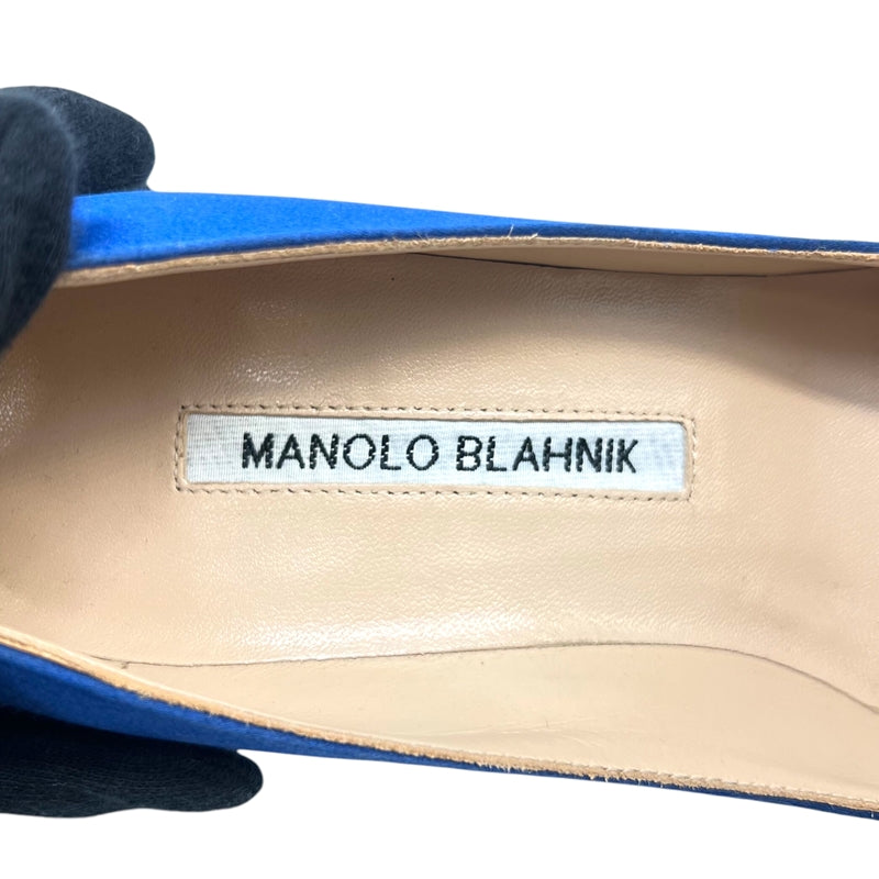 マノロブラニク Manolo Blahnik ハンギシサテンヒールパンプス 34  ブルー  サテン レディース パンプス