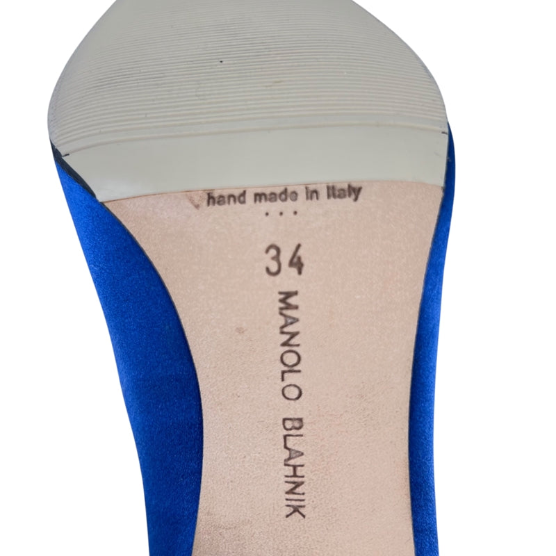 マノロブラニク Manolo Blahnik ハンギシサテンヒールパンプス 34  ブルー  サテン レディース パンプス
