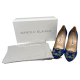 マノロブラニク Manolo Blahnik ハンギシサテンヒールパンプス 34  ブルー  サテン レディース パンプス