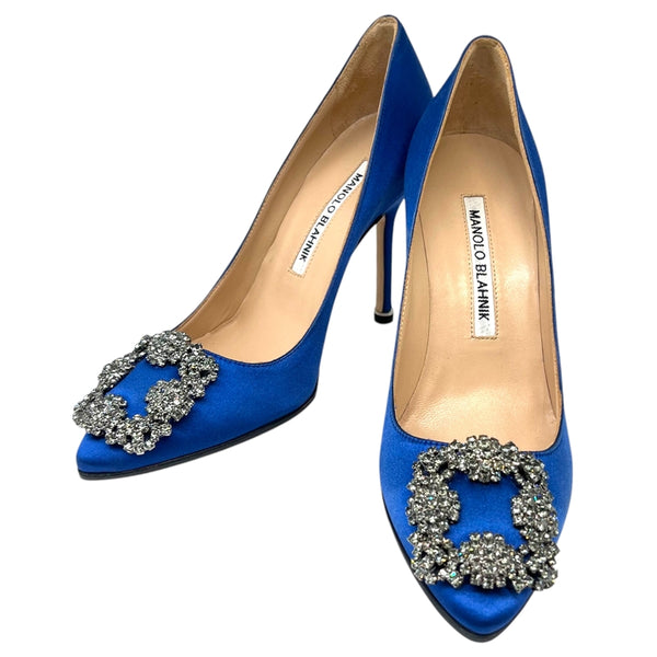 マノロブラニク Manolo Blahnik ハンギシサテンヒールパンプス 34  ブルー  サテン レディース パンプス