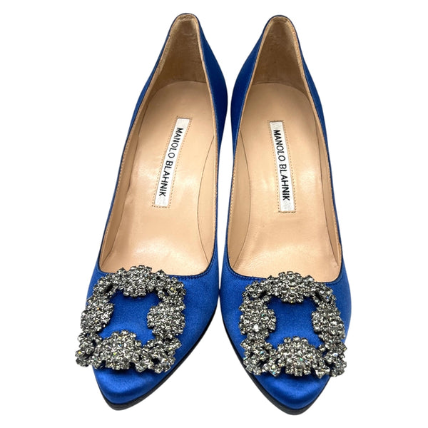 マノロブラニク Manolo Blahnik ハンギシサテンヒールパンプス 34  ブルー  サテン レディース パンプス
