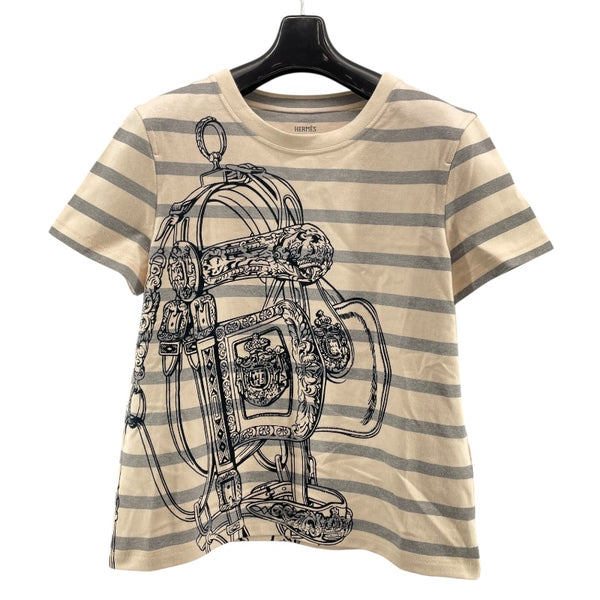 エルメス HERMES ボーダープリントTシャツ アイボリー コットン レディース 半袖Ｔシャツ