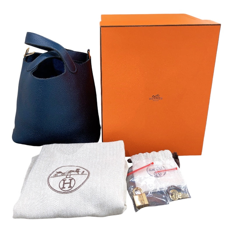 エルメス HERMES ピコタンロックPM W刻 ブルードブリュス・ゴールド金具 トリヨン レディース ハンドバッグ