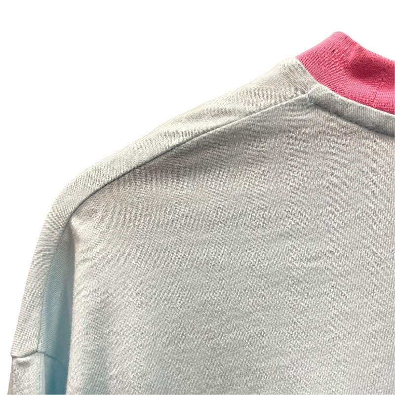バルマン BALMAIN Birbie ロゴプリントクロップドTシャツ EE020GB03 ブルー コットン レディース 半袖Ｔシャツ