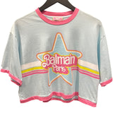 バルマン BALMAIN Birbie ロゴプリントクロップドTシャツ EE020GB03 ブルー コットン レディース 半袖Ｔシャツ