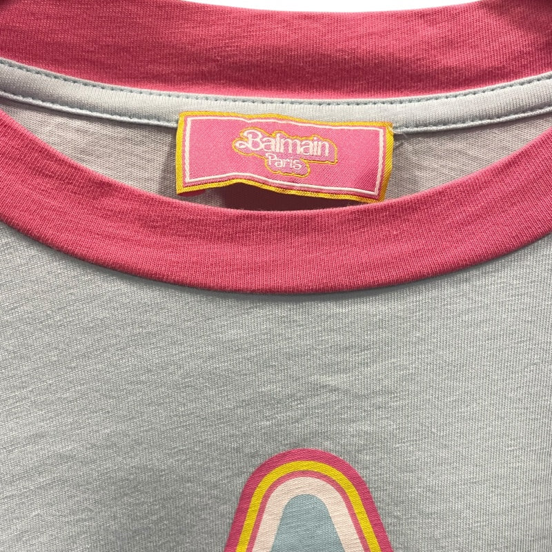 バルマン BALMAIN Birbie ロゴプリントクロップドTシャツ EE020GB03 ブルー コットン レディース 半袖Ｔシャツ