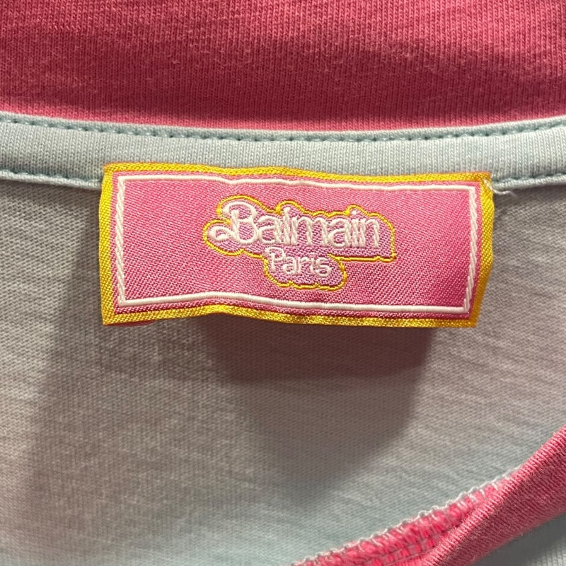 バルマン BALMAIN Birbie ロゴプリントクロップドTシャツ EE020GB03 ブルー コットン 半袖Ｔシャツ レディース 中古 バルマン BALMAIN Birbie ロゴプリントクロップドTシャツ
