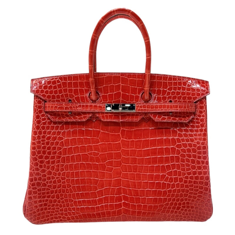 エルメス HERMES バーキン35 □O刻　(2011年製) ブーゲンビリア　シルバー金具 クロコポロサス　リセ レディース ハンドバッグ