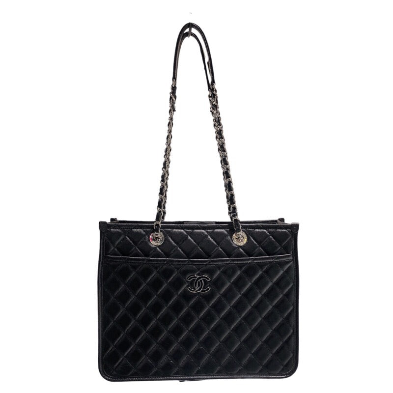 シャネル CHANEL マトラッセショッピングチェーントート ブラック/シルバー金具 カーフ レディース ショルダーバッグ