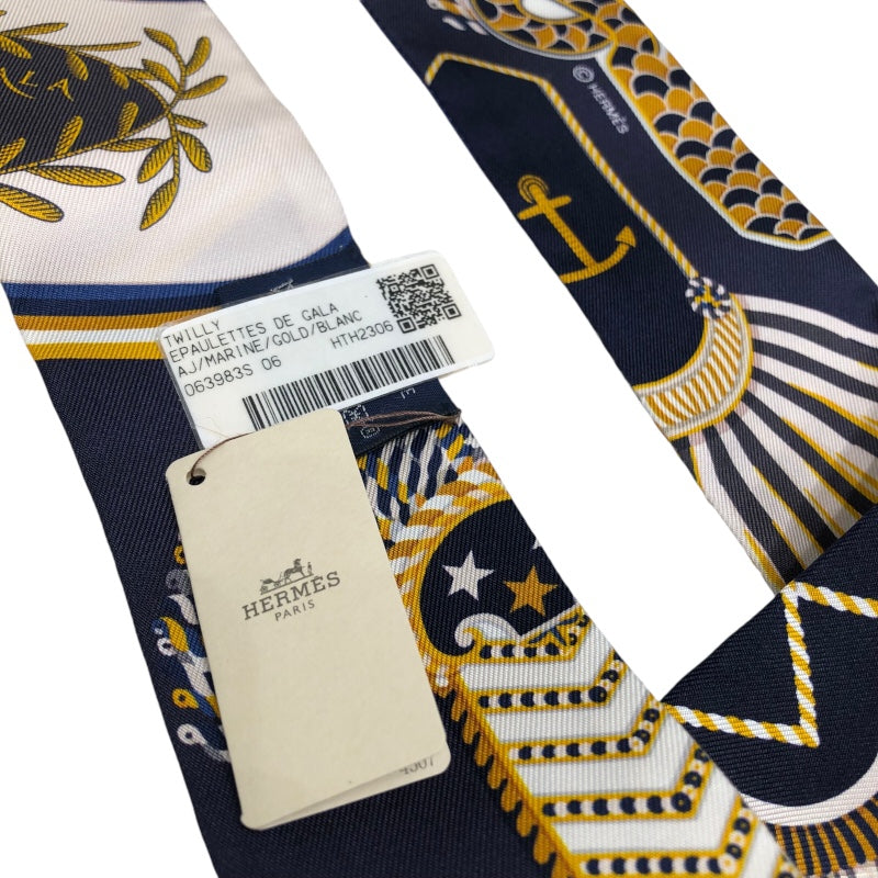 エルメス HERMES ツイリー　EPAULETTES DE GALA ネイビー シルク ユニセックス スカーフ