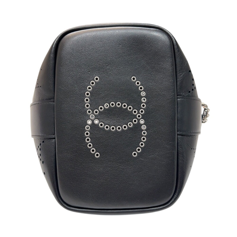 シャネル CHANEL ロゴパンチング　チェーンショルダーバッグ 27番台 ブラック シルバー金具 カーフスキン レディース ショルダーバッグ