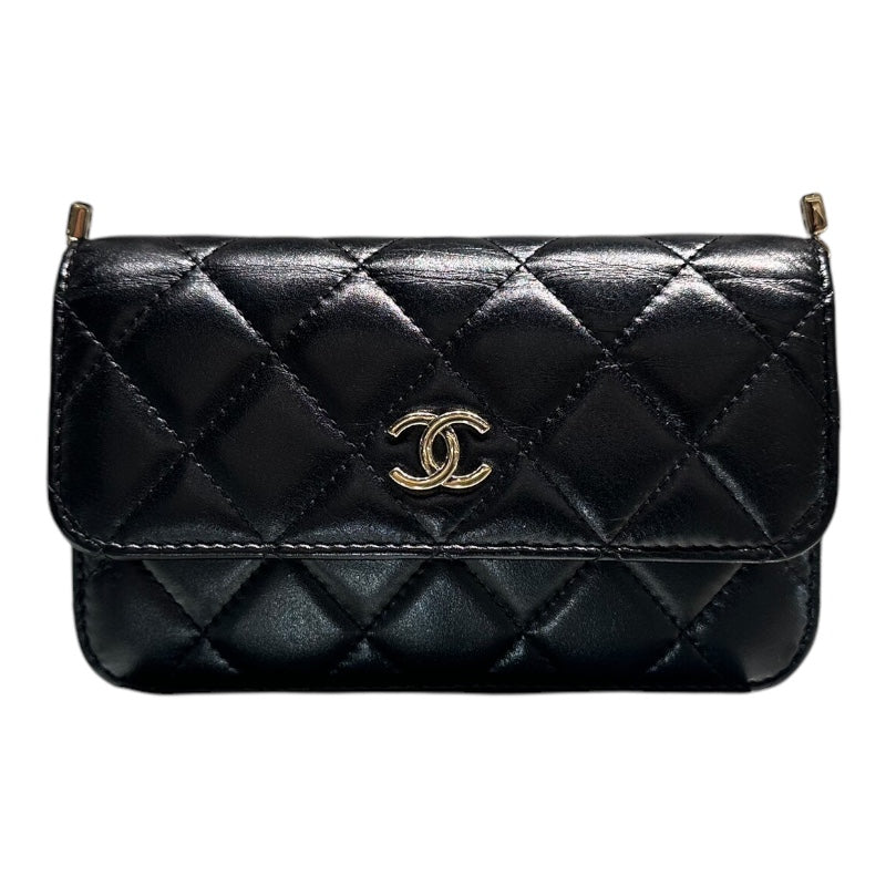 シャネル CHANEL パールチェーンウォレット AP1839 ブラック/ゴールド金具 ラムスキン レディース ウォレットチェーン