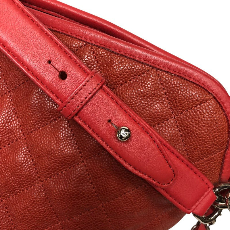 シャネル CHANEL マトラッセ ホーボーバッグ レッド シルバー金具 ソフトキャビアスキン レディース ショルダーバッグ