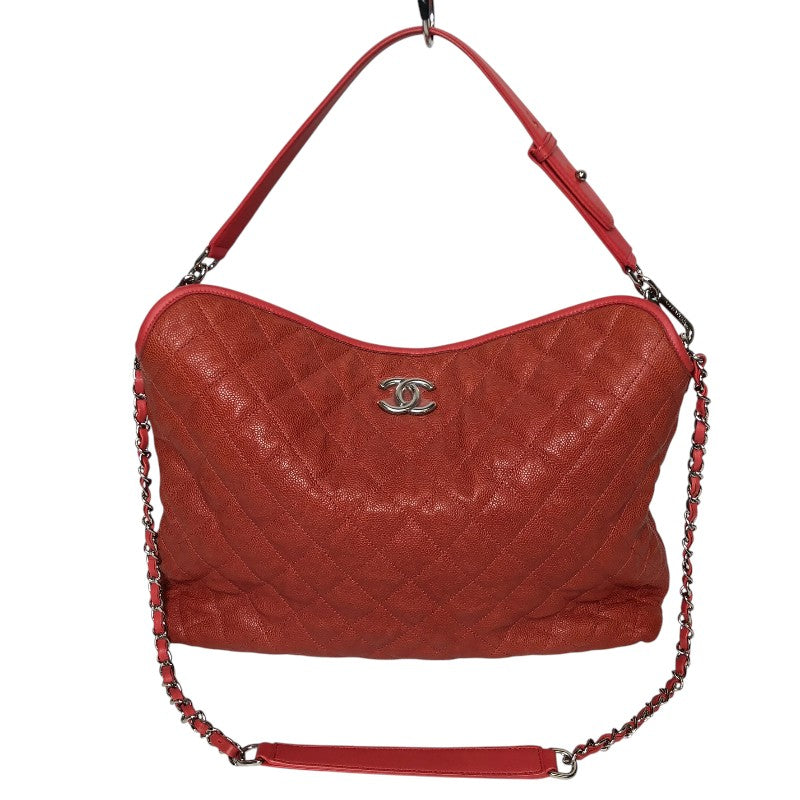 シャネル CHANEL マトラッセ ホーボーバッグ レッド シルバー金具 ソフトキャビアスキン レディース ショルダーバッグ
