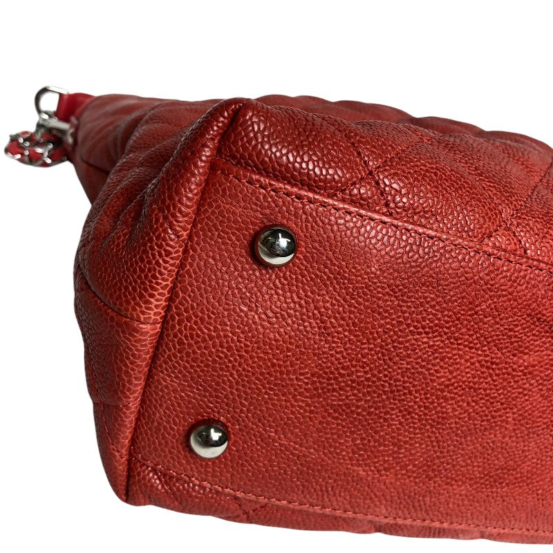 シャネル CHANEL マトラッセ ホーボーバッグ レッド シルバー金具 ソフトキャビアスキン レディース ショルダーバッグ