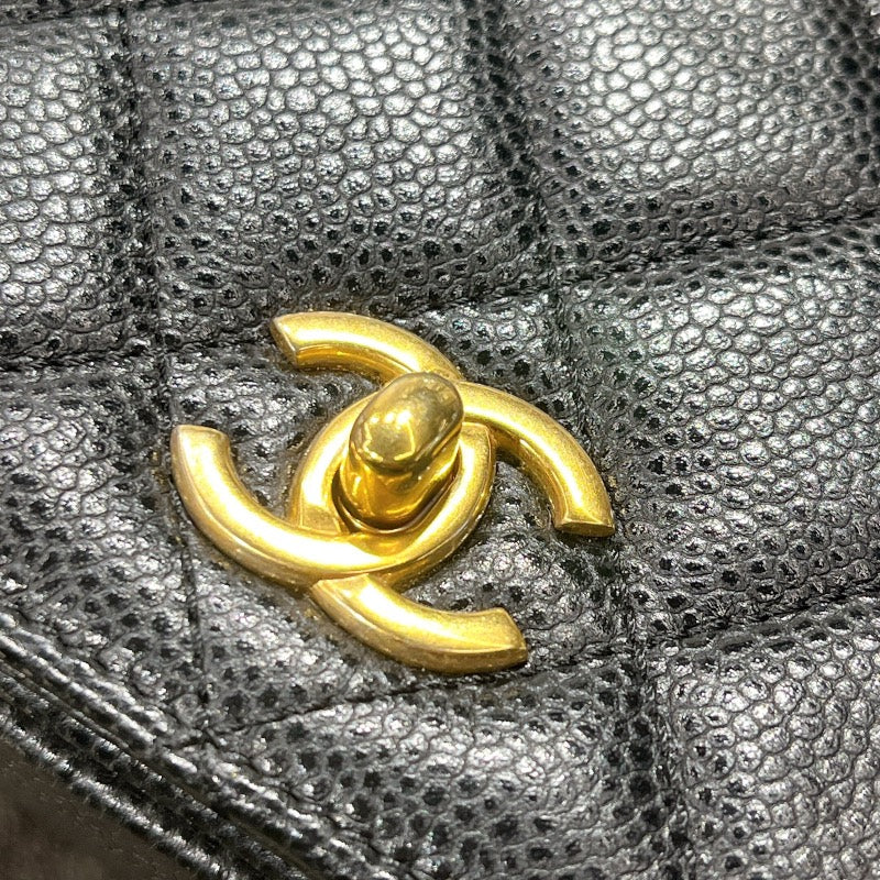 シャネル CHANEL トップハンドルプレートチェーンショルダー ブラック/ゴールド金具 キャビアスキン レディース ショルダーバッグ