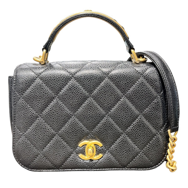 シャネル CHANEL トップハンドルプレートチェーンショルダー ブラック/ゴールド金具 キャビアスキン レディース ショルダーバッグ