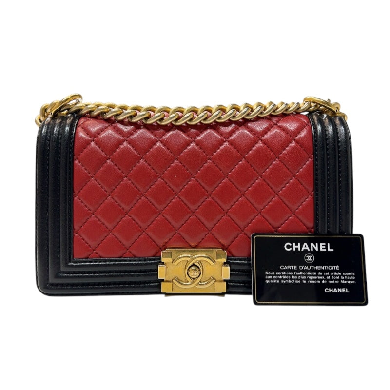 シャネル CHANEL ボーイシャネル25 A67086 ブラック　レッド　ゴールド金具 ラムスキン ユニセックス ショルダーバッグ