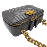 シャネル CHANEL ボーイシャネル　カードチェーンショルダーバッグ グレー　ゴールド金具 キャビアスキン レディース ショルダーバッグ